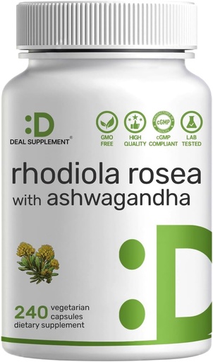 [BRSRO2QZCUHB6CTG] ΛΕΠΤΟΜΕΡΗΣ ΣΥΜΠΛΗΡΩΜΑ Rhodiola Rosea με Ashwagandha, 240 κάψουλες Veggie – Max Strength 10:1 Root Extract – Adaptogenic συμπληρώματα για την χαλάρωση, την ενέργεια, & την υγεία του εγκεφάλου* – Μη ΓΤΟ