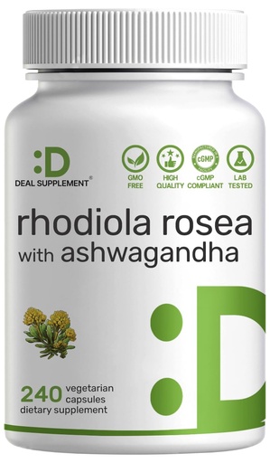 [BRSRO2QZCUHB6CTG] DEAL SUPPLEMENT Rhodiola Rosea with Ashwagandha, 240 Veggie Capsules – Rhodiola Rosea Supplement – Rhodiola & Ashwagandha Blend – Non-GMO