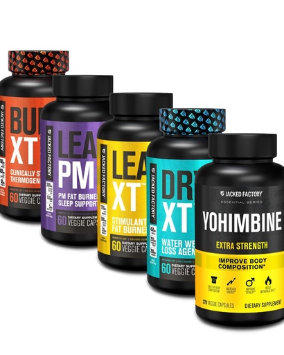 [BRSWYGQNBZ6WOGT5] Jacked Factory Thermogenic Fat Burner Weight Loss Supplement - Burn-XT Thermogenic and Lean PM Nighttime Weight Loss Sleep Aid - Lean-XT Caffeine-Free Fat Burner, Yohimbine Capsules, Dry XT Diuretic