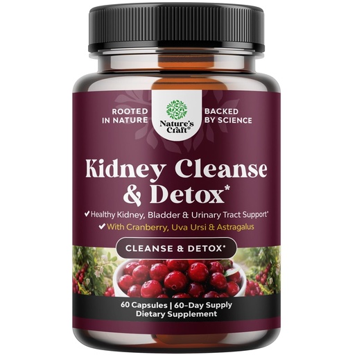 [BRSROYIDOEHG2FY4] Advanced Kidney Support Supplement - Kidney Cleanse Detox & Repair Cranberry Extract Capsules with Uva Ursi, Stinging Nettle & Astragalus for Kidney Health - Urinary Tract Health - 60 Count