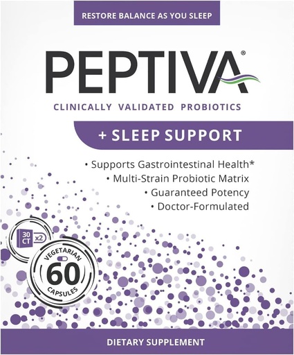 [BRSRMGIBO4GRGAL7] Peptiva 26 Billion CFU Probiotic and Sleep Support - Clinically Validated Multi-Strain Probiotic - Lactobacillus and Bifidobacterium, Melatonin - 60 Count
