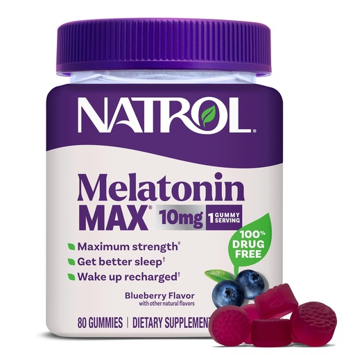[BRSRMFQNOQPGEHQ4] Natrol Melatonin 10mg Sleep Aid Supplement, 80 Count MelatoninMax Gummies, Blueberry Flavor, 10 mg Melatonin Gummies for Occasional Sleeplessness, 80 Day Supply