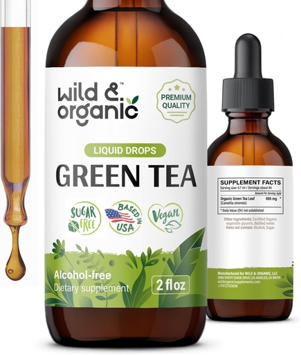 [BRSROY37OYIWEFIU] Wild & Organic Green Tea Extract Liquid Drops - Antioxidant Supplement - Natural Green Tea Supplements w/Camelia Sinensis - Vegan, Sugar & Alcohol-Free Tincture - 2 fl oz