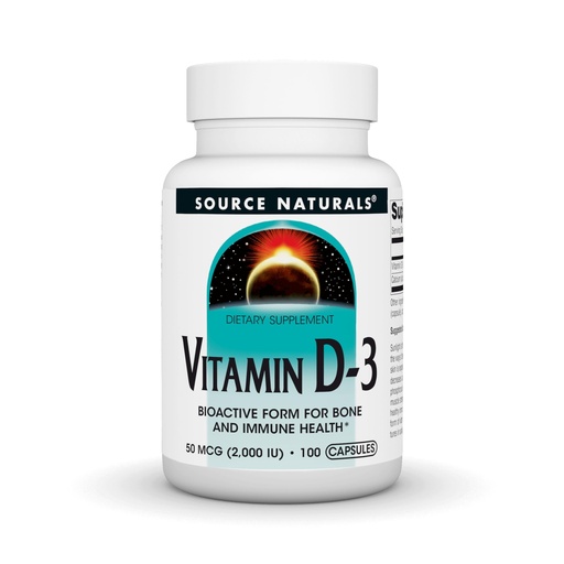 [BRSWIY34OAAQY2DY] Source Naturals Vitamin D-3, Bioactive Form for Bone & Immune Health* - 50 mcg (2000 iu)- 100 Capsules