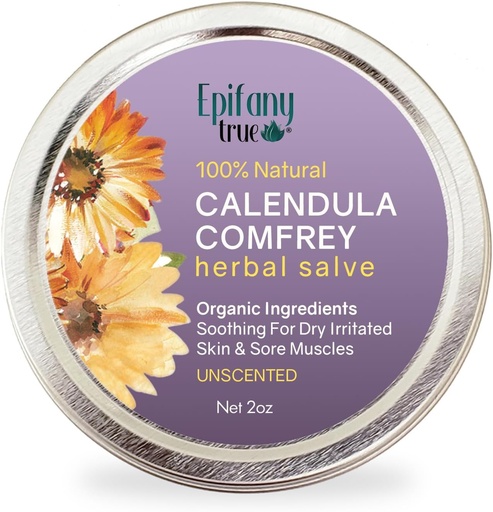 [BRSROGQTDN5WA3TP] All-Purpose Calendula & Comfrey Herbal Salve 2oz, Fragrance Free, Natural Herbal Ointment, Dry Skin Soothing Balm, Itch Relief, Organic Ingredients
