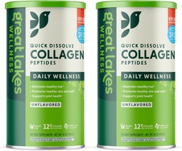 Great Lakes Wellness Collagen Peptides Powder for Skin, Hair, Nails, Joints & Digestion - Unflavored - Quick Dissolve Hydrolyzed, Non-GMO, Keto, Kosher - 16 oz - 2 Pack - Packaging May Vary