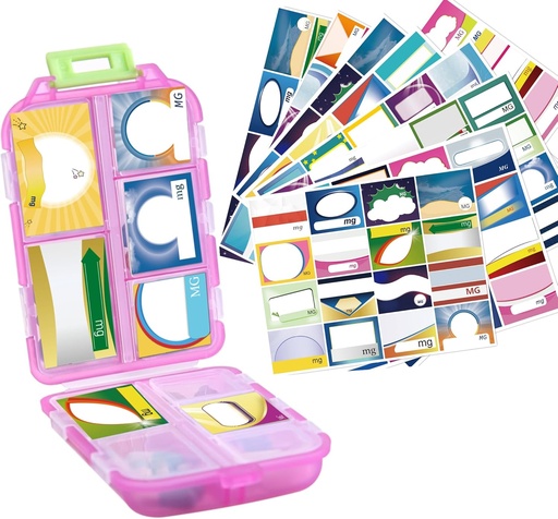 [BRSRAZAYBUHBECDZ] Organisateur de pilules de voyage 1Pack - 10 compartiments Cas de pilule, boîte à pilules compacte et portable, parfait pour le stockage sur le trajet, porte-pilule pour la Purse (Pink with 156 Stickers)