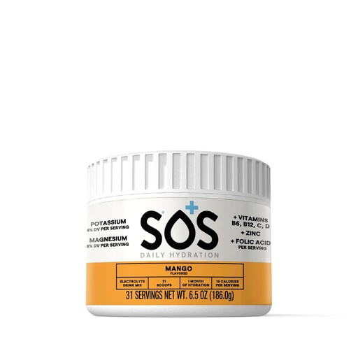 [BRSRMBATBYOREDL5] SOS Hydration Electrolyte Drink Mix (31 Xidmətlər) - Aşağı Sugar, 15 Calorie, Keto-Friendly & Rapid Rehidrasyon (31 Xidmət, Mango)