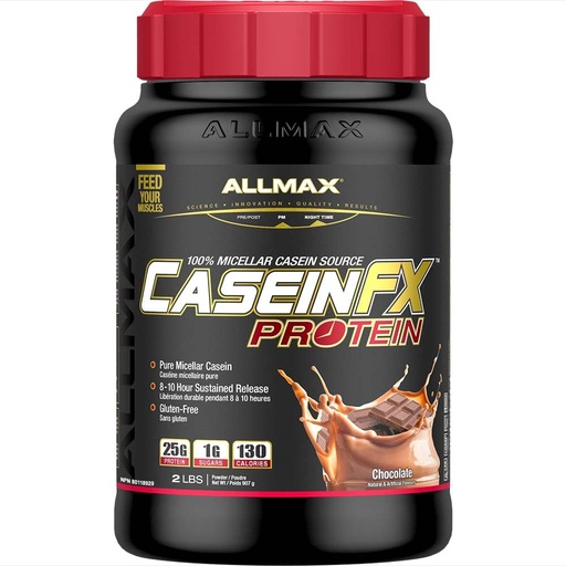 [BRSWIZQTOZ7WI2Q7] ALLMAX Casein-FX Protein, Chocolate - 2 lb - 25 Grams of Slow-Release Protein Per Scoop - Low Carb & Zero Added Sugar - Approx. 27 Servings