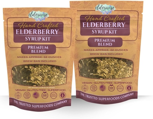 [BRSWGCYHOYDRYFLD] Elderberry Syrup Kits 2X - Each Makes Approx. 32oz - Includes Brewing Bags - Ingredients - Elderberries - Rosehips - Ginger - Echinacea - Cinnamon - Cloves - Elderwise
