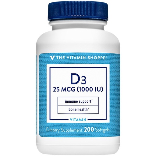 [BRSWIYQGCJ7WGYLI] The Vitamin Shoppe Vitamin D3 1000IU - Bone Immune & Cellular Health | Cholecalciferol Softgels | 200 Softgels | Gluten-Free