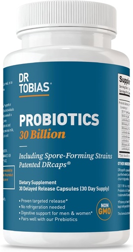 [BRSWICQDCF6QYHTE] Dr. Tobias Probiyotiks 30 Milyar, 10 Strains, 30 Milyar CFU's, Targeted Release Probiyotiks for Women & Men, Supports Digestive Health, Raf-Stable, Non-GMO, 30 Capsules, 30 Servisler