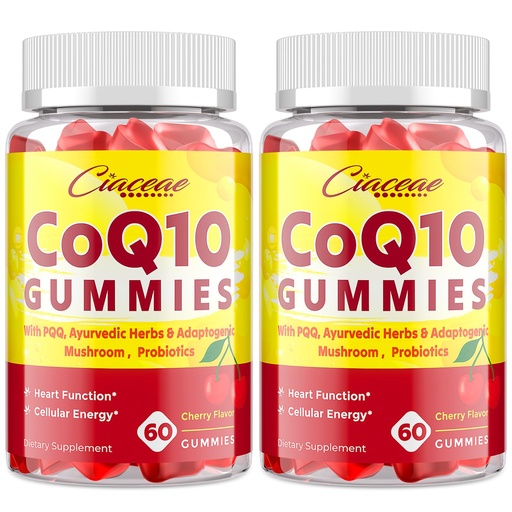 [BRSRAFICDEBWMELP] CoQ10 Gummies with PQQ - 400 MG Coenzyme Q10 High Potency, Enhanced with Ayurvedic Herbs, Adaptogenic Mushroom Blend & Probiotics for Heart, Brain, Energy, Immunity, Cherry Flavor, 120 Vegan Gummies