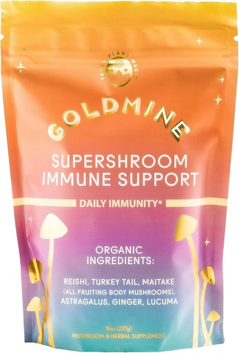 [BRSROFD7OAHRQYDH] Goldmine Supershroom Functional Power Reishi Mushroom Supplement, Gluten Free Powerful Adaptogen Vegan Brain Supplement - Immunity Support Powder (227grams (8oz), Pouch)