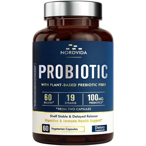 [BRSWGBI6C4FRO2Q4] Probiotic 60 Billion 19 Strains with Organic Prebiotic for Men & Women, Digestive & Immune Health, Non-GMO, No Dairy, Shelf Stable, Delayed Release, 60 Vegan Caps