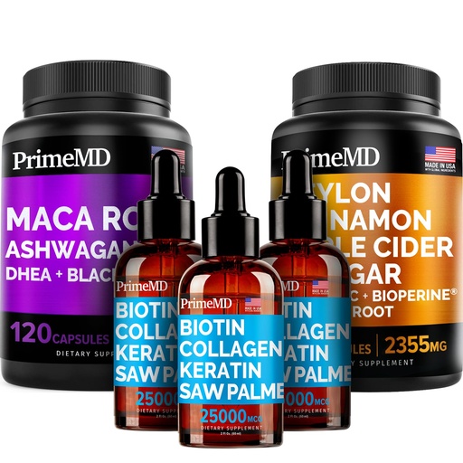 [BRSRMY34AEPAMGT5] 5-in-1 Ceylon Cinnamon (120ct), 4-in-1 Biotin Collagen Keratin Saw Palmetto (2 fl oz - 3 Pack) & 6-in-1 Maca Root Ashwagandha (120ct) Bundle - Energy, Mood, Hair, Skin & Immune Support Supplement