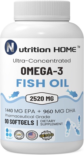 [BRSRAHD4AUGR63AZ] Triple Strength Omega 3 Fish Oil 3000 mg EPA & DHA, 2520mg of Omega 3 Fatty Acids 1440mg EPA + 960mg DHA Best Essential Fatty Acids Premium Burpless Softgel Supplements (90)