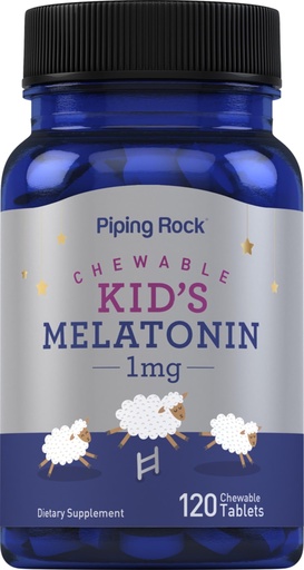 [BRSRMHAHCQIRQADA] Piping Rock Kids Melatonin 1mg | 120 Chewable Tablets | Supplement for Children | Vegetarian,Non-GMO, Gluten Free