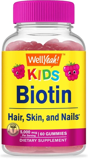 [BRSROZA3PNYWGFLA] Nohjah Biotin Gummies lastele 5000 mcg - toetab juuste kasvu, naha tervist ja küüned - loodusliku päritoluga maitsed - GMO-vaba, gluteenivaba - Kummi poistele ja tüdrukutele - 60 krahv