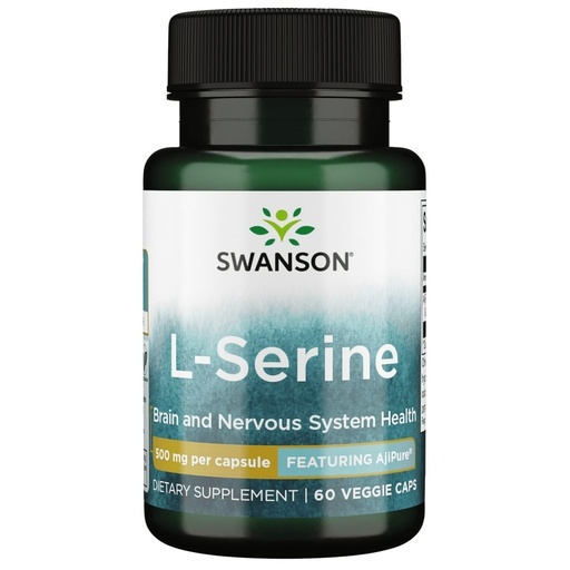 [BRSWIEA4CMOGY2DM] Swanson Ajipure L-Serine Pharmacecal USP Grade High Purity Amino Acid Supplement Cognitive Function Brain Health 500 mg 60 Veggie Capsules