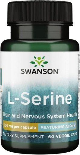 [BRSWIEA4CMOGY2DM] Swanson Ajipure L-Serine Pharmacecal USP Grade High Purity Amino Acid Supplement Cognitive Funtzio Garuna Osasuna 500 mg 60 Veggie kapsulak