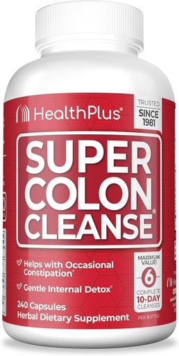 [BRSWIYQCCMDG2CDK] Sundhed Plus Super Colon Cleanse 60 dages levering af Gentle Gut Cleanse Detox, Psyllium Husk, Probiotika til Forstoppelse Relief & fordøjelsesstøtte, 240 kapsler