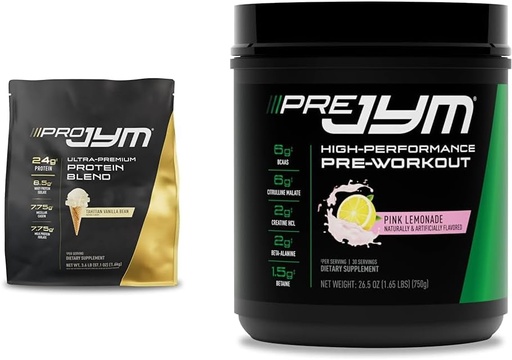 [BRSRAYYYAF7AI2AY] PRO JYM 45 Servings Tahitian Vanilla + PRE JYM 30 Servings Pink Lemonade Pre-Workout Powder Bundle