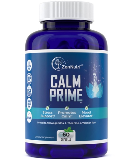 [BRSWGZAEA5YAYEI4] Calm Prime Stress Relief Supplement Non-Drowsy | Mood Support Supplement | Mood Boost | Vegan Daytime Stress Supplements Calm Aid | Stress Vitamins - Ashwagandha, Valerian Root - 60 Count