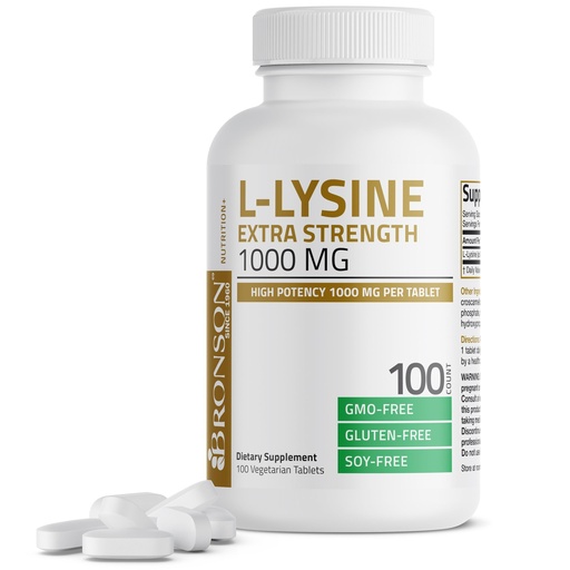 [BRSRMYYHPJ7BECDH] Bronson L-Lysine Extra Strength 1000 MG per Tablet High Potency, Immune Support & Supports Collagen Synthesis, Non-GMO, 100 Vegetarian Tablets
