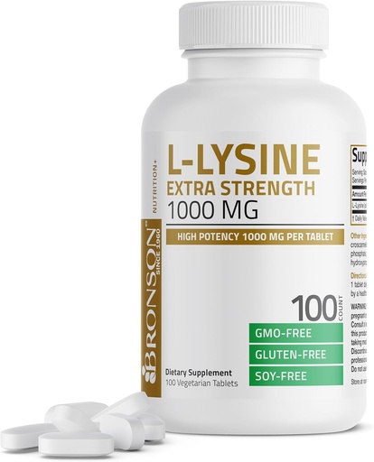 [BRSRMYYHPJ7BECDH] Bronson L-Lysine Extra Strength 1000 MG pro Tablet Hohe Potenz, Immununterstützung & unterstützt Kollagensynthese, Non-GMO, 100 Vegetarische Tabletten