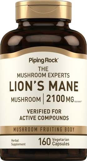 [BRSROBQCCV4GCC3V] Piping Rock Lions Mane Mushroom Supplement Capsules | 160 Pills | Extract for Women and Men | Vegetarian, Non GMO & Gluten Free