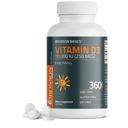 [BRSRMY32AF4GA3TL] Bronson Vitamin D3 10,000iu (250mcg) Healthy Muscle Function and Immune Support, Non-GMO, 360 Tablets