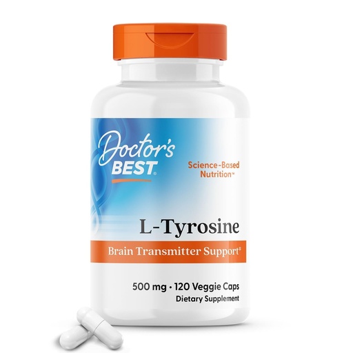 [BRSWIA3RBV6RQADI] Doctors Best L Tyrosine Supplement for Men & Women - L-Tyrosine 500mg Capsules, Brain Support for Adults, Amino Acid Support 500 mg, Precursor for Thyroxine Production by Thyroid - 120 Veg Caps