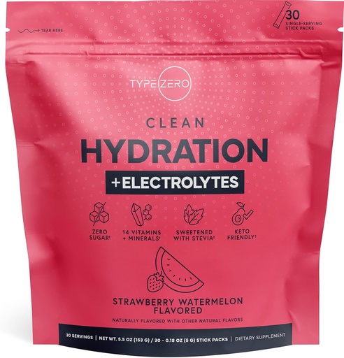 [BRSROAT5A4CAY3T4] Tip Zero Clean Hydration + Electrolytes Drink Mix (30 eno-serving Packets) - Napredna Hidracija za vsako priložnost (Storwberry Watermelon)