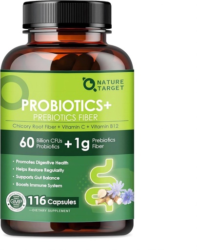 [BRSRAYABB4NBYHYY] Probiotics for Women Digestive Health with Prebiotic Fiber Supplement with 60 Billion Probiotic for Regularity & Gut Cleanse - Unterstützt Okkasso - 116 Veggie Capsules