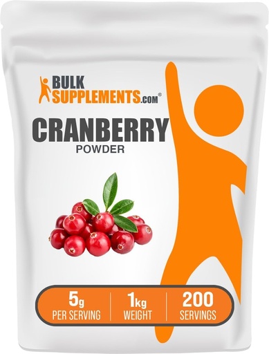 [BRSWYZI3CUCRECA3] BulkSupplements.com Cranberry Powder - Cranberry Supplements for Women & Men, Air Dried Cranberries - Unsweetened & Gluten Free, 5g per Serving, 1kg (2.2 lbs) (Pack of 1)