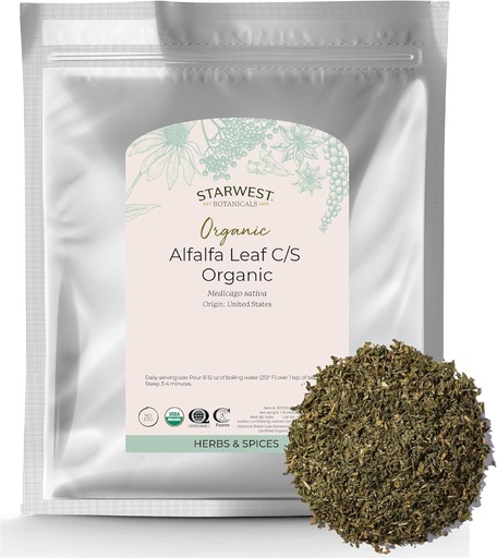 [BRSWIYIIDIGBYHDE] Starwest Botanicals Organic Alfalfa Leaf - Dried Loose Leaf Herb for Nutrition, Use in Tea, Juice, & Smoothies, Cut & Sifted, Certified Kosher, Non-GMO - Bulk 1 lb Bag