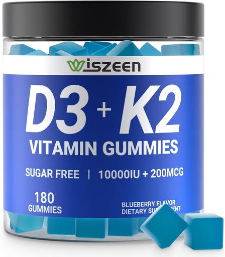 [BRSRA2Q7B4IQMFIZ] Sugar-Free Vitamin D3 K2 Gummies, Vitamin D3 10000iu və Vitamin K2 (MK7) 200mcg with Kaloriya, maşın, K2 üçün Vitamin B12 Bone Muscle Diş Immune, Vegan