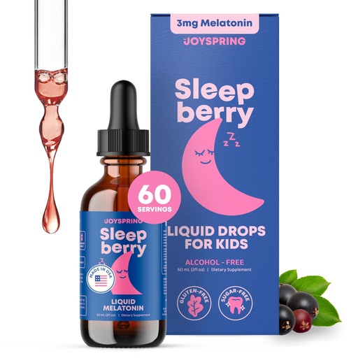 [BRSWGEIOAB7BUFA7] JoySpring Sleepberry Kids Melatonin 3 mg – Liquid Sleep Aid with L Theanine, High Absorption Berry Drops (2 fl oz) 60 Servings, Children's Melatonin with Vitamin D Kids Travel Essentials