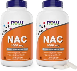 NOW Foods NAC 1,000 mg, 250 Tablets (Pack of 2), N-Acetyl-Cysteine Supplement, 1000mg (1 gram) per Tablet - Vegetarian, Non-GMO