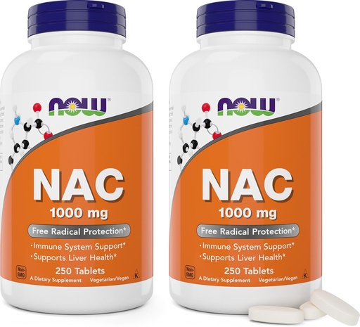[BRSROAQ2OF4BY2DH] AHORA Alimentos NAC 1000 mg, 250 Tabletas (Pack of 2), N-Acetyl-Cysteine Suplemento, 1000 mg (1 gram) por Tablet - Vegetariano, No GMO