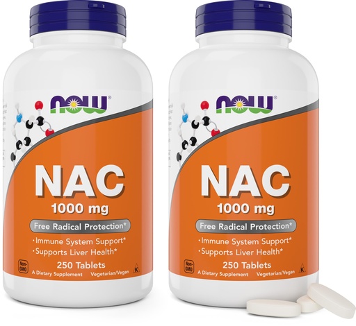 [BRSROAQ2OF4BY2DH] NOW Foods NAC 1,000 mg, 250 Tablets (Pack of 2), N-Acetyl-Cysteine Supplement, 1000mg (1 gram) per Tablet - Vegetarian, Non-GMO