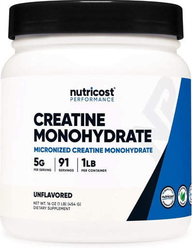 [BRSROCA7AF5GG2T4] Nutricost Creatine Monohydrate Micronized Powder 1 LB (454 Grams), 5000mg Per Serv (5g) - Micronized Creatine Monohydrate
