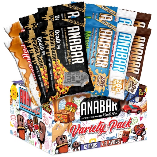 [BRSRMCYZBNYGECLB] Anabar Protein Bar, The Protein-Packed Candy Bar, World's Best Tasting Protein Bar, No Sugar Alcohols, High Protein, Amazingly Delicious, 20 Grams of Protein (12 Bars, Variety Pack)