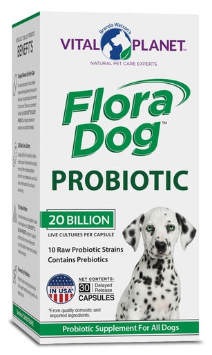 [BRSWIBD3AAEBSD3A] Vital Planet - Flora Dog Probiotic Capsules Supplement with 20 Billion Cultures and 10 Strains, High Potency Immune and Digestive Support Probiotics for Dogs, 30 Delayed Release Capsules