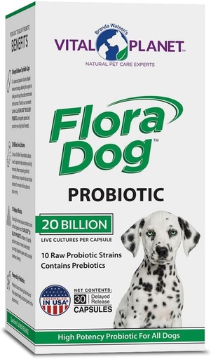[BRSWIBD3AAEBSD3A] Vital Planet - Flora Dog Probiotic Capsules Supplement with 20 Billion Cultures and 10 Strains, High Potency Immune and Digestive Support Probiotics for Dogs, 30 Delayed Release Capsules