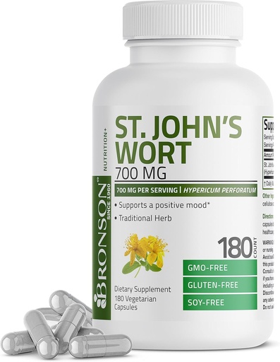 [BRSRMFARB55BQCDV] Bronson St. John's Wort 700 MG / service Hypericum Perforatum 支持一种正模 - 非GMO, 180 蔬菜卡普尔
