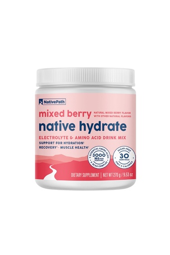 [BRSRAZDRPMNB6CY2] NativePath Hydrate, Zero Sugar, Electrolytes Powder with BCAAs, Mixed Berry Hydration, Keto & Paleo Friendly, 30 Servings