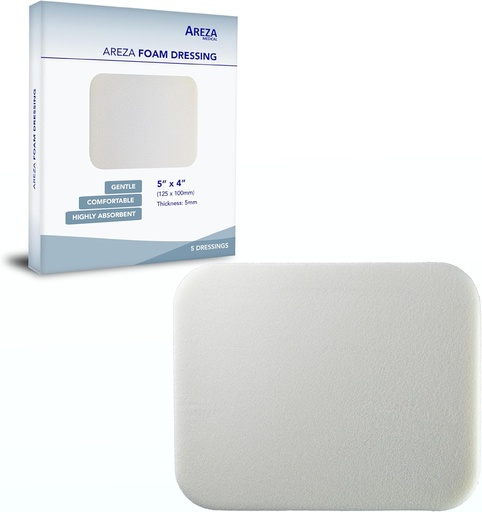 [BRSWKHD3CIPRA237] Areza Medical - Foam Wound Dressing - Polyurethane - Sterile - 5" x 4" (12.5 cm x 10 cm) - 5 PCS