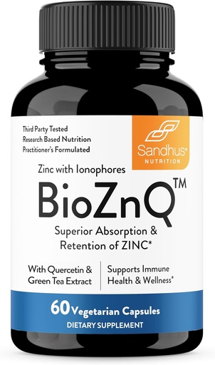 [BRSWYZATAUFGEE3B] Sandhu's Zinc Supplement with Ionophores| Quercetin & Green Tea Extract for Superior Absorption and High Potency| 800mg Vegetarian Capsules 60 Count (Pack of 1)| Immune Support for Men & Women